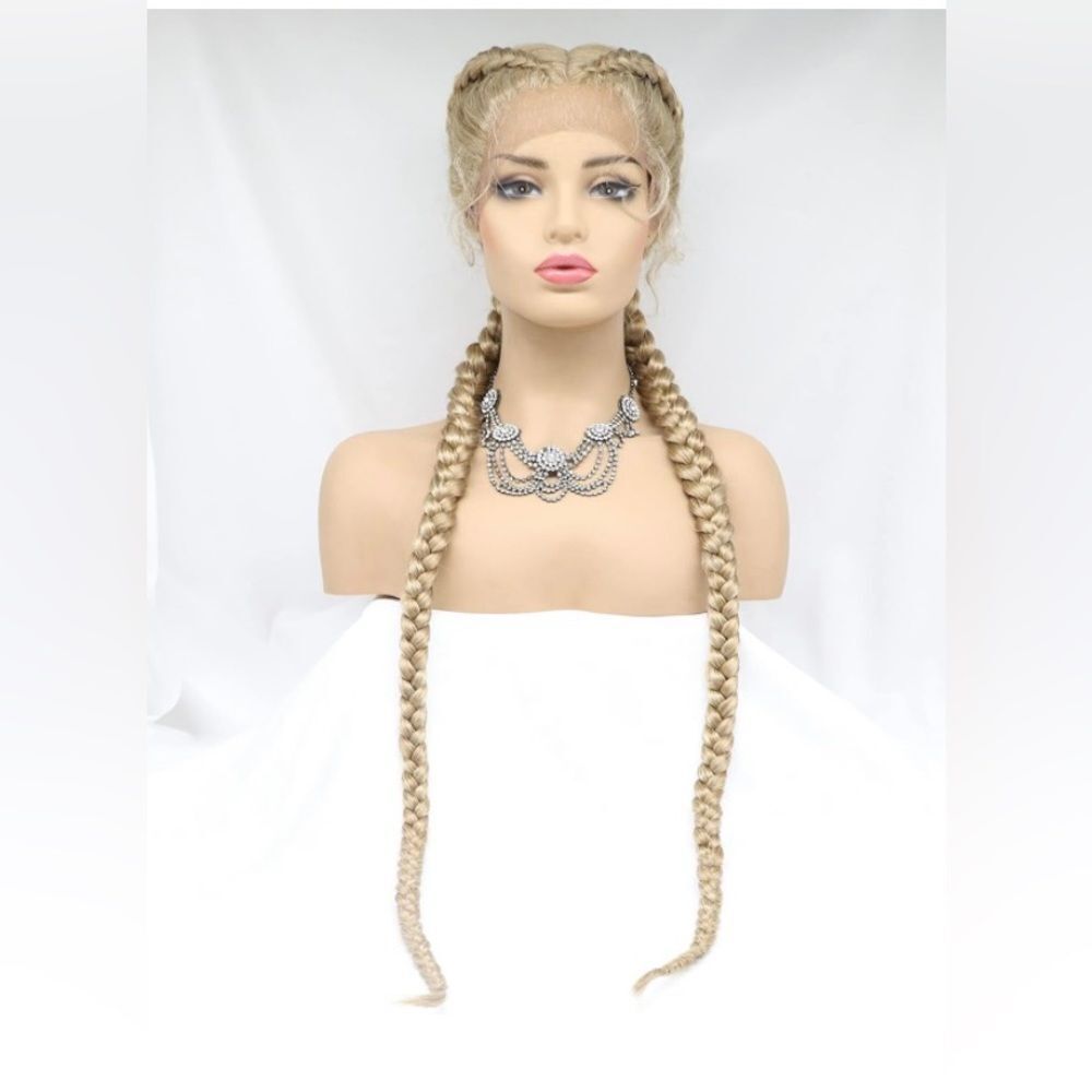 T Part Lace Front Braided Wigs Dutch Braids Synthetic Baby Hair Lace front wig